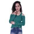 thumbnail image 2 of Moomaya Womens Cold Shoulder Short Top Solid Full Sleeves Summer Tee Tops, 2 of 6