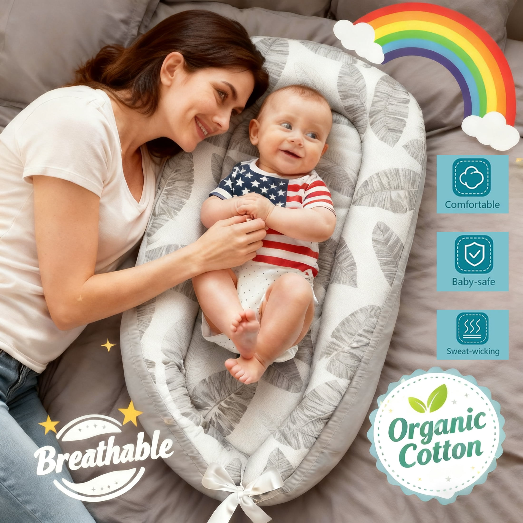 Oioane Multi-Use Infant Activity Pad, Breathable & Soft Floor Mat, Portable Tummy Time Station for Home and Travel