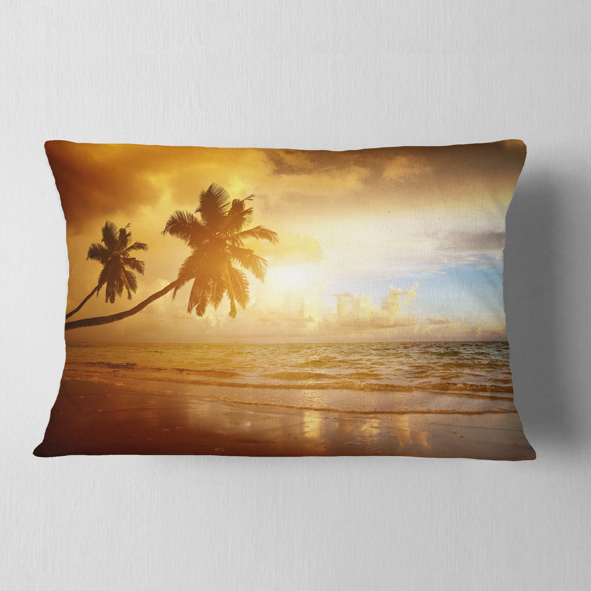 Designart Beautiful Palms at the Caribbean Beach - Seascape Throw Pillow - 12x20