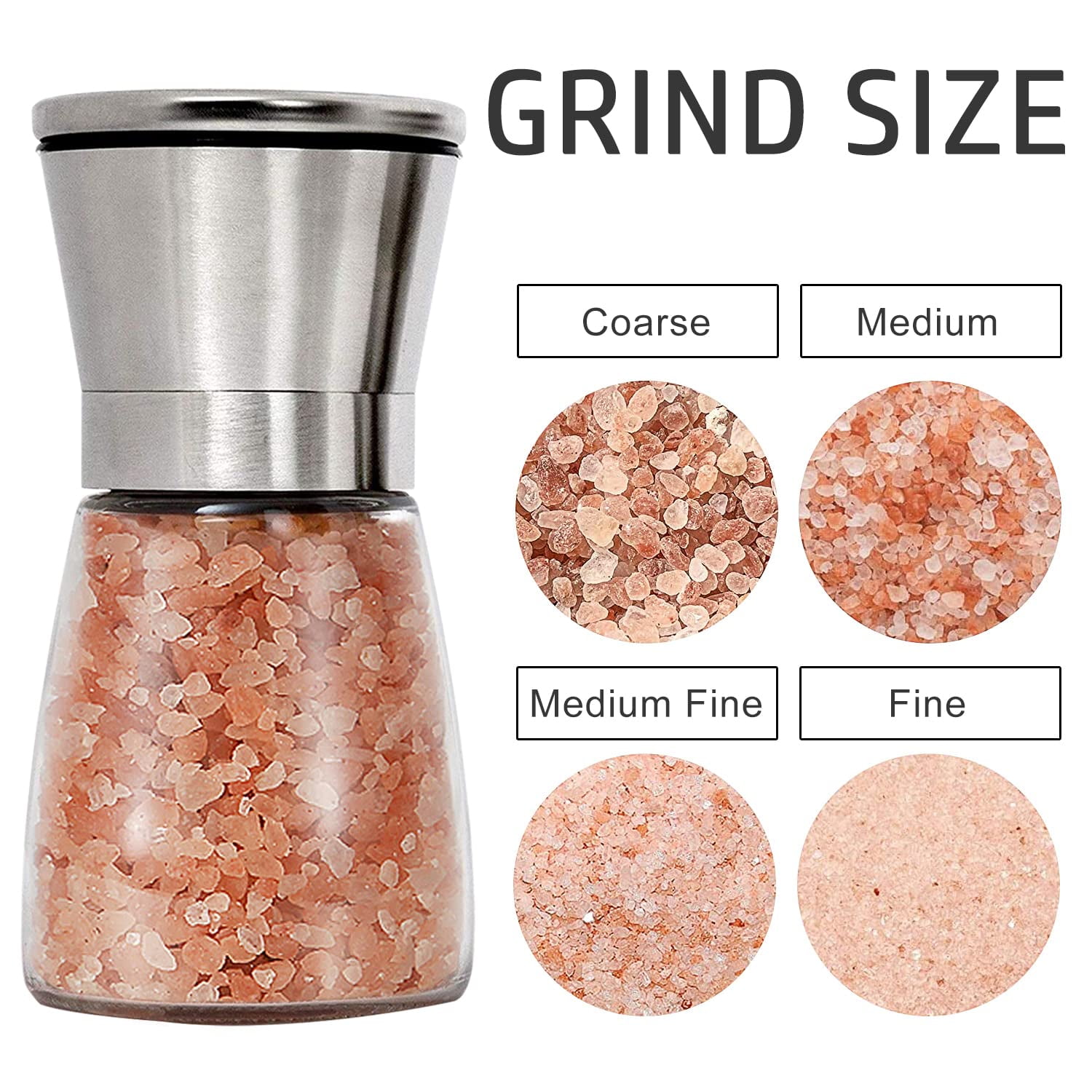 Salt and Pepper Grinder Set Refillable Adjustable Coarseness Stainless Steel with Ceramic Rotor Kitchen Spice Mills Set of 2