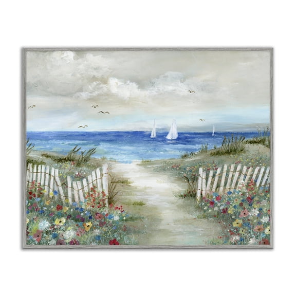 Stupell Industries Coastal Gorgeous Traditional Beach Scene Gray Framed Giclee Art, 20 x 16, by Nan