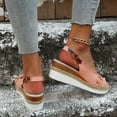thumbnail image 4 of Espadrilles Wedge Sandals for Women Peep Toe Fashion Buckle Strap Summer Dress Shoes Adjustable Slingback Heels Pink Size 8.5, 4 of 8