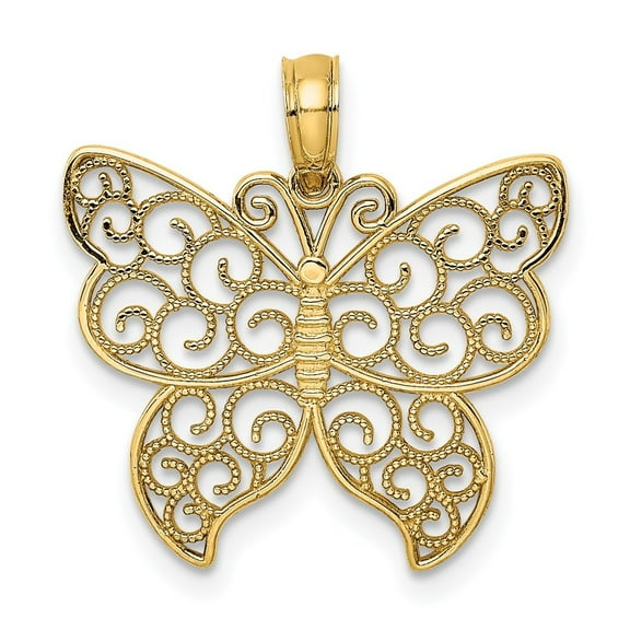 Diamond2Deal 14K Yellow Gold Filigree Butterfly Pendant for Women (L- 0.87 in, W- 0.79 in)