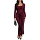 thumbnail image 2 of Vestido Ajustado para Mujer, con Mangas Largas Fruncidas, para Cóctel o Fiesta Vino Tinto S, 2 of 8
