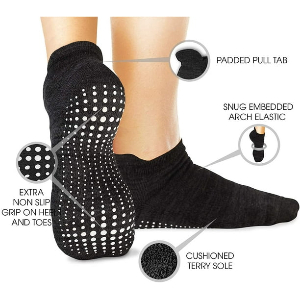 Yoga Socks for women with Anti slip Grip, Ideal for Gym Workouts & Fitness  Sports | Rubber Sole for Enhanced Stability | No show Grip socks Black