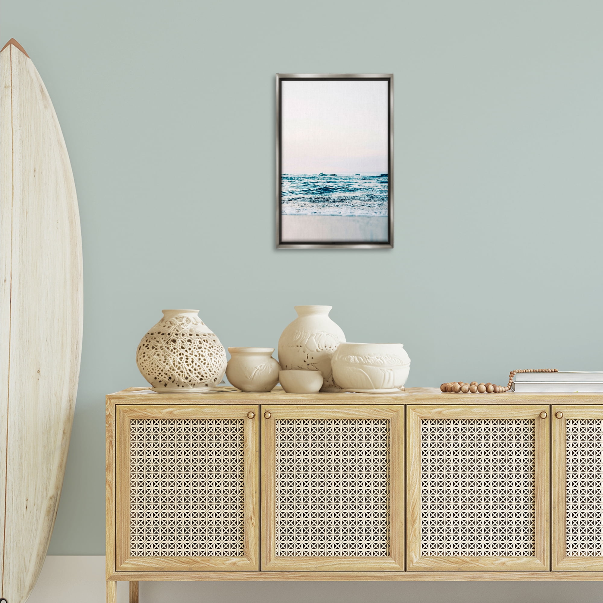 Stupell Industries Subtle Beach Waves Coastal Photography Gray Floater Framed Canvas Art Print Wall Art, 17 x 25