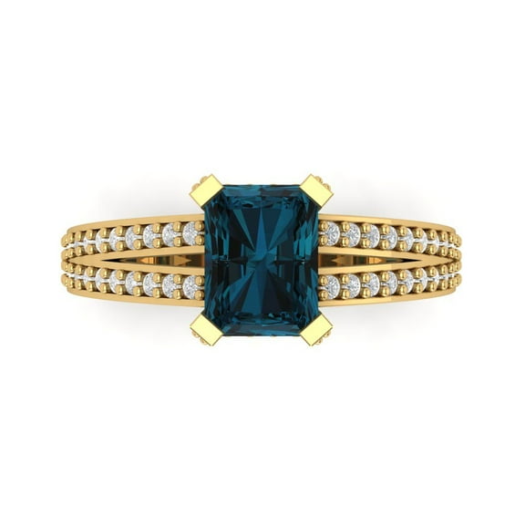 2.45 ct Emerald Cut Natural London Blue Topaz Solitaire with Accents Engagement Ring for Women in 14K Yellow Gold