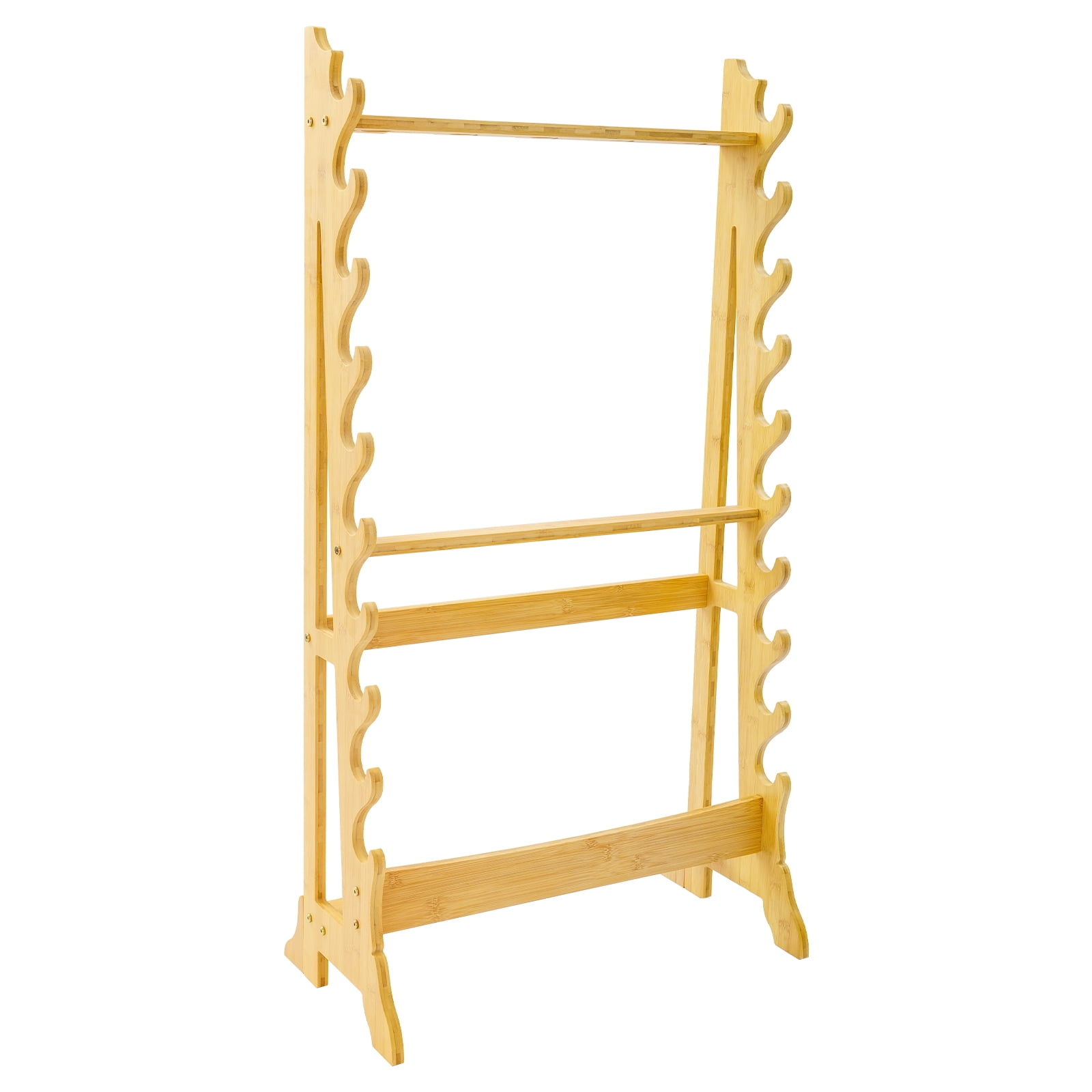 Log Color Katana Sword Stand,10 Tier Sword Display Floor Stand,5 Spear Holes Bamboo Samurai Katana Stand Holder,Sturdy Sword Rack Floor Stand | Martial Arts Anime Shelves Sword Hangers