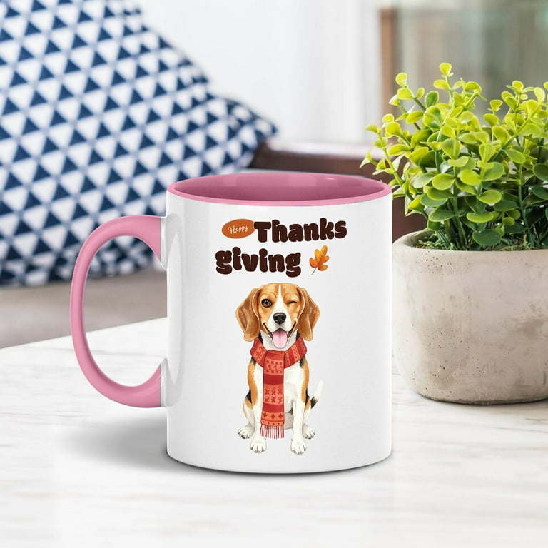 Happy Thanksgiving Beagle with Turkey Pumpkins Autumn Vibes 11oz Accent  Two-tone Mug Beagles Dog Lover Gifts Idea Coffee Tea Cup - 12018