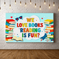 thumbnail image 6 of Colorful Book Themed Banner with Stacked Books Heart Shaped Sunglasses Stars for Book Lovers Reading Events Book Fairs School Libraries Classroom Decorations Party Backdrops, 6 of 7