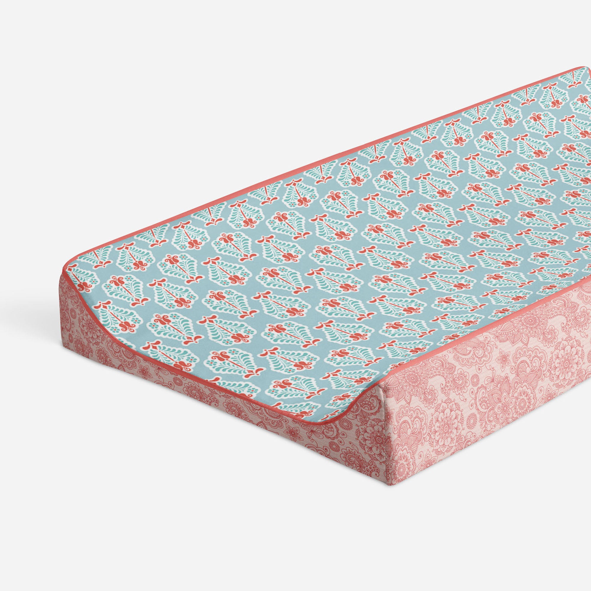 Bacati - Paisley Sophia Coral/Aqua Girls Quilted Changing Pad Cover
