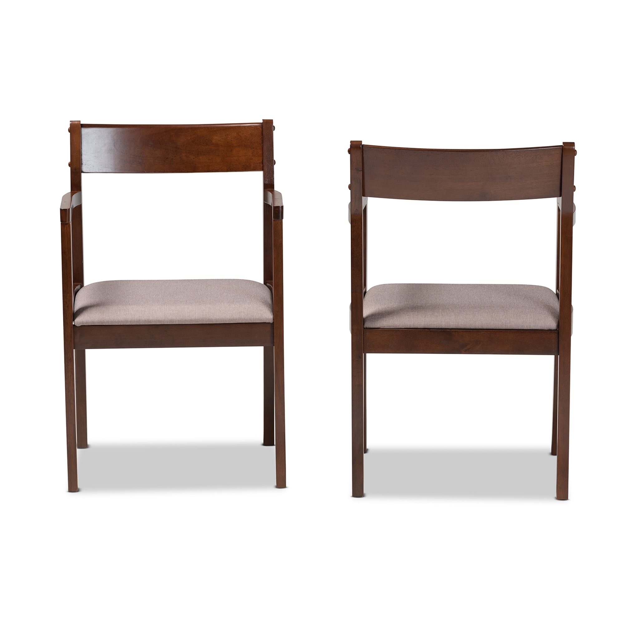 Baxton Studio Helene Mid-Century Modern Warm Grey Fabric and Dark Brown Finished Wood 2-Piece Dining Chair Set