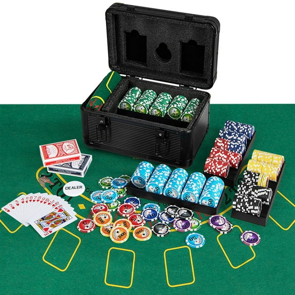 Costway Texas Holdem Poker Chip Set with 600 Pieces Chips 2 Deck of Cards & Dealer Button