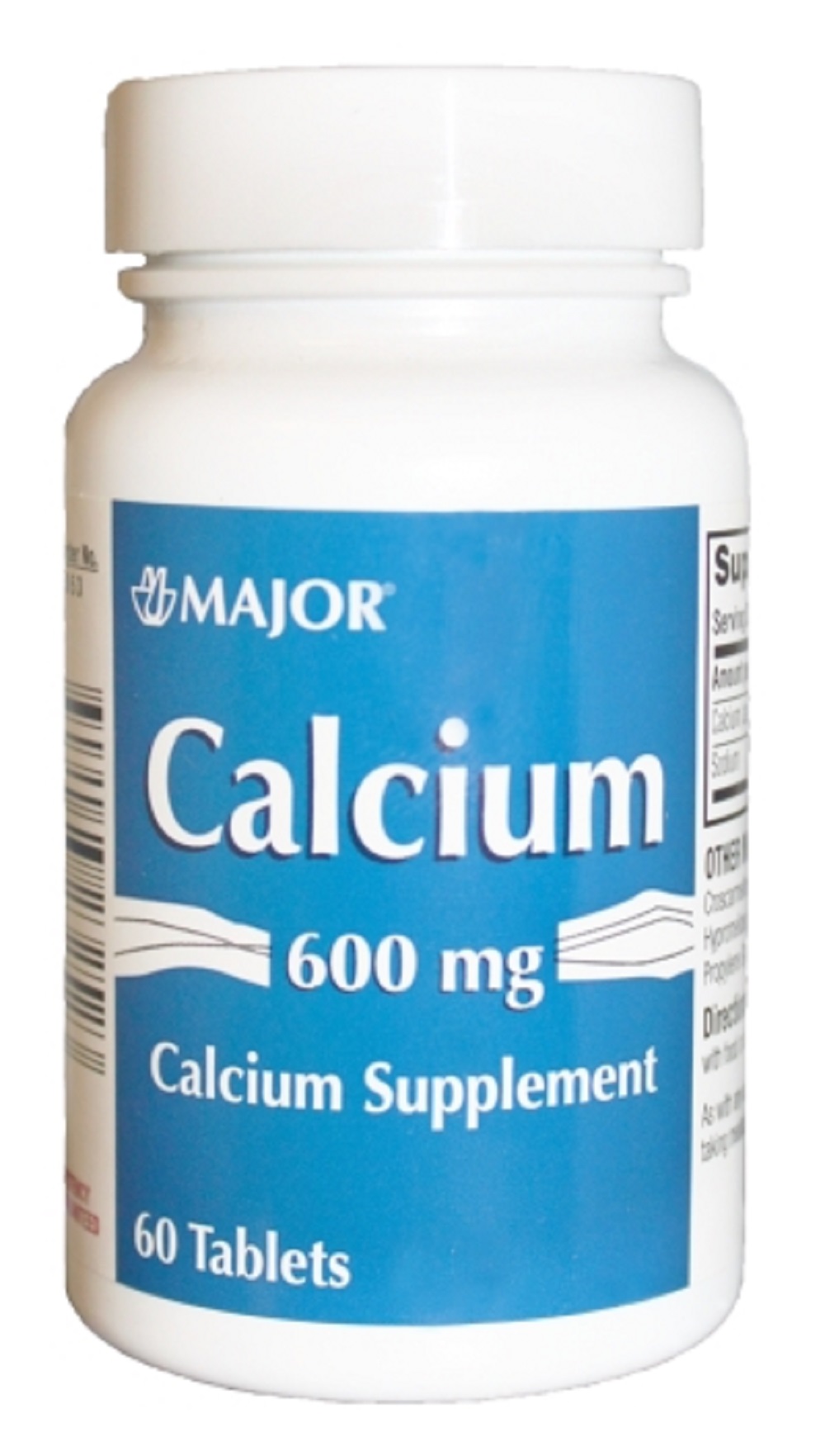 Major Calcium Carbonate Tablets, White, 600 mg, 60 Count