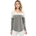 thumbnail image 2 of Camiseta De Manga Larga Con Cuello En V Y Henley Dividida Para Mujer gris L, 2 of 6