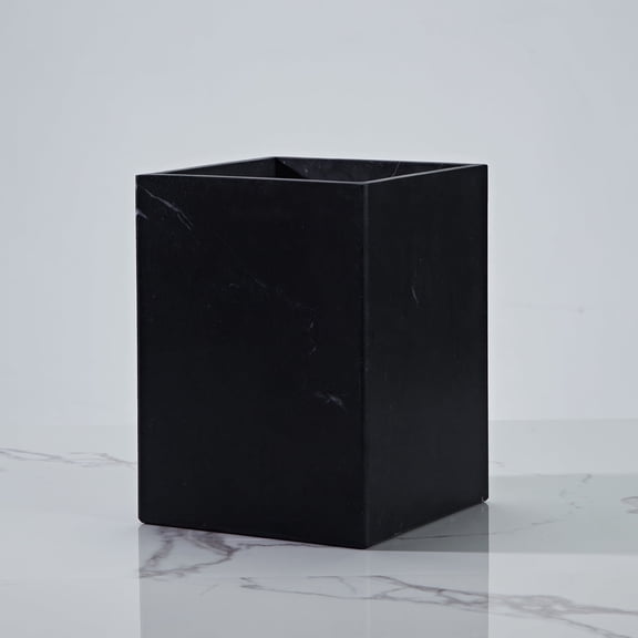 Elegant Black Marble Bathroom Wastebasket - Luxurious Design Bath Decor, Modern Sturdy Trash Can, and Rustic Bathroom Accessories