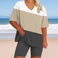 thumbnail image 2 of Sentmoon 2 Piece Set Womens Tops Trendy and Dress Pants Oversized Short Sleeve V Neck Breathable Fall Outfit Relaxed Color Block Womens Tunic Tops for Office Wear, 2 of 6