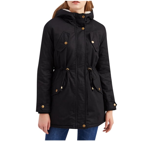 RYRJJ Women's Plus Size Parka Coat Fashion Winter Warm Windproof Snow Thicken Fleece Lined Anoraks Overcoat Drawstring Hooded Jacket with Pockets(Black,S)