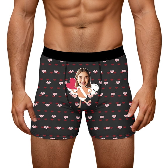 KHONTS Men's Personalized Boxers Husband Boyfriend Funny Boxers Face Photo Custom Valentine's Day Birthday for Him Black XL