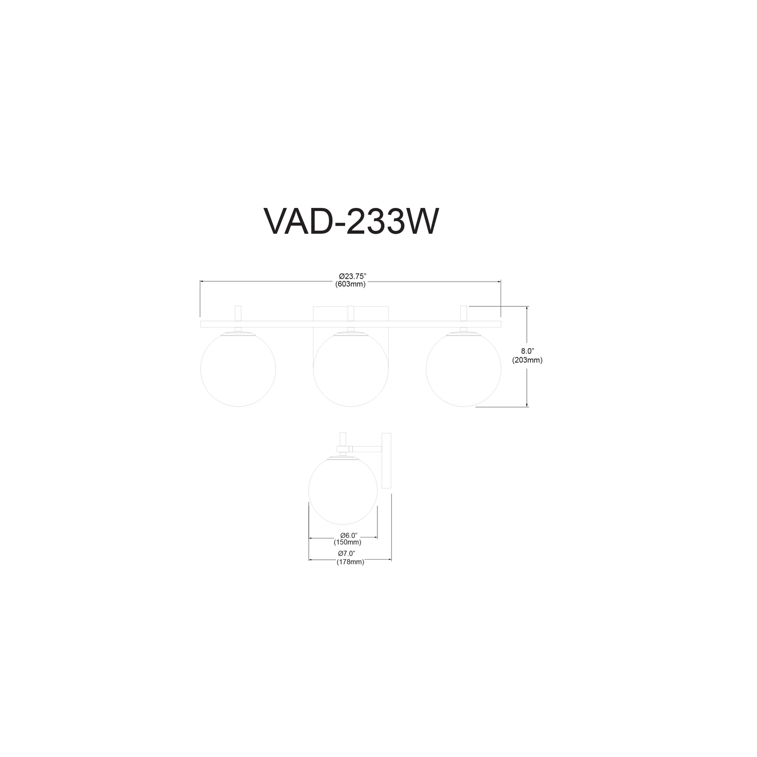 3 Light Vanity Light - Black Finish - Bathroom Lighting - Powder Room Fixture - Modern Design