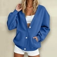thumbnail image 2 of JJHGVB Women's V-neck Button Down Sweatshirt Casual Sweatshirts Button Up Tops No Hood Half Button Open Front Sweatshirt Stand Henley Collar Lightweight Jackets Women's Sweatshirts Blue S, 2 of 9