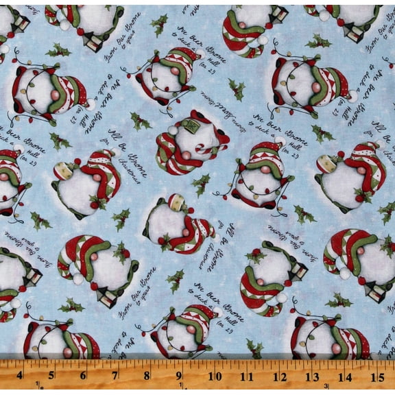 Cotton Christmas Gnomes Holidays Winter Gnome for Christmas Blue Cotton Fabric Print by the Yard (77502-9130715)