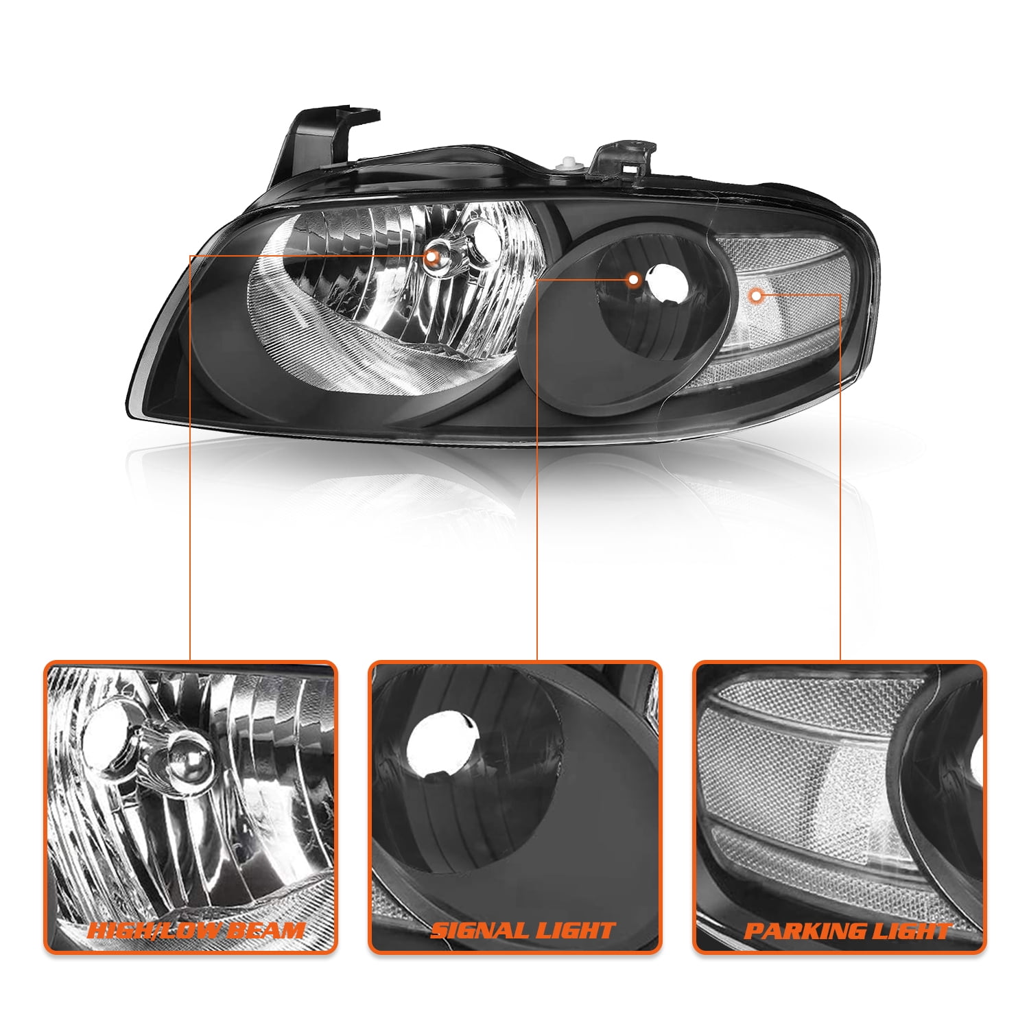 For 2004-2006 Nissan Sentra Sedan Black Headlights Assembly Clear Corner Lamps
