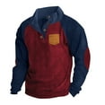 thumbnail image 2 of guisaled Sweatshirts for Men Corduroy Quarter Button Pullover Tops Long Sleeve Color Block Vintage Henley Stand Collar Sweatshirt, 2 of 8