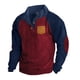 thumbnail image 1 of Sudadera sin capucha para hombre, estilo casual, con mangas raglán y cuello alto, de pana, con bloqueo de color, para exteriores, sin sombrero, de poliéster., 1 of 8