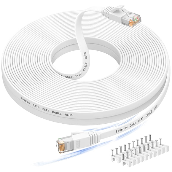Cable Ethernet Folishine CAT6, 30 m/100 pies, blanco plano
