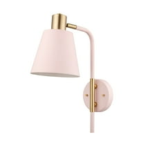 Novogratz x Globe 1-Light Blush Pink Plug-in or Hardwire Indoor Wall Sconce with Matte Brass Accents