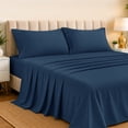 thumbnail image 3 of Lux Decor King Rayon from Bamboo Blend Sheets Set - 4 Piece Cooling Bed Sheets Set, Navy Blue, 3 of 9