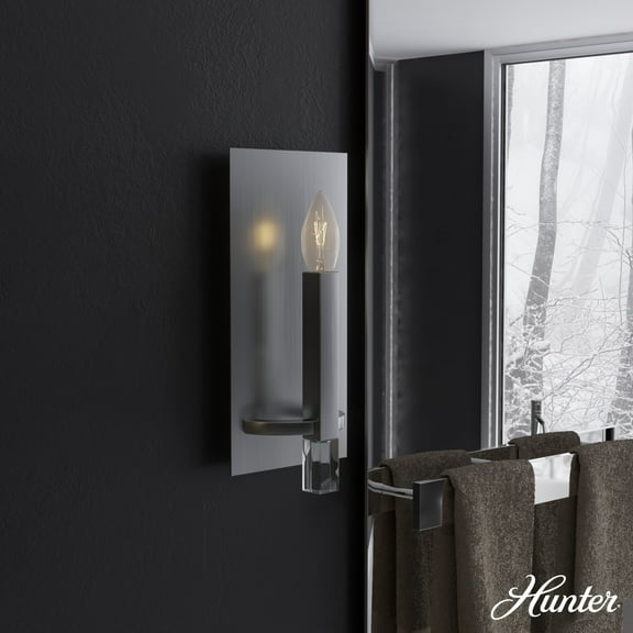 Hunter - Sunjai 1-light Brushed Nickel, Small Sconce Light, Dimmable, Formal Style, for Bedrooms, Dining, Living Rooms - 19526