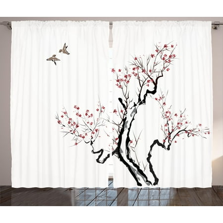 Japanese Decor Curtains 2 Panels Set Classic Asian Painting Style