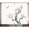 Japanese Decor Curtains 2 Panels Set, Classic Asian Painting Style Artwork of Flower Branches Blossom and Flying Birds Pattern, Living Room Bedroom Decor, Beige Black, by Ambesonne