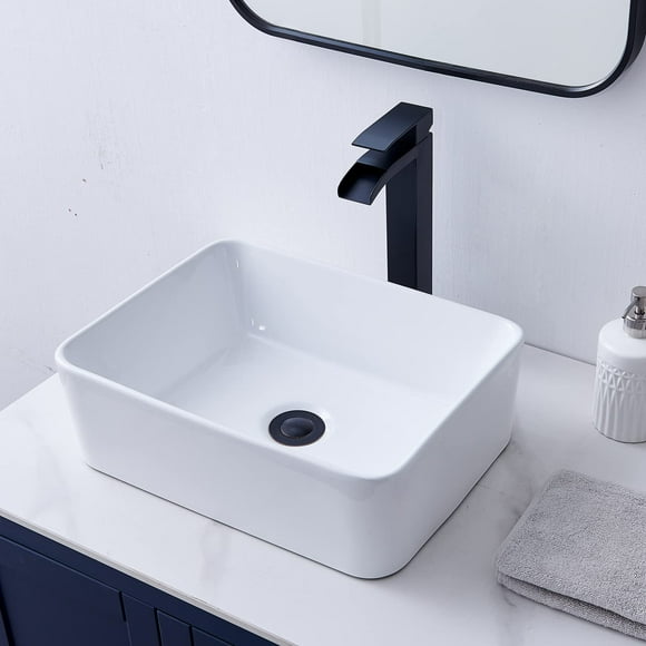 VCCUCINE Rectangular Vessel Sink, 16""X12"" Small Bowl Bathroom Vessel Sink, White Ceramic Lavatory Above Counter Art Basin Vanity Sink