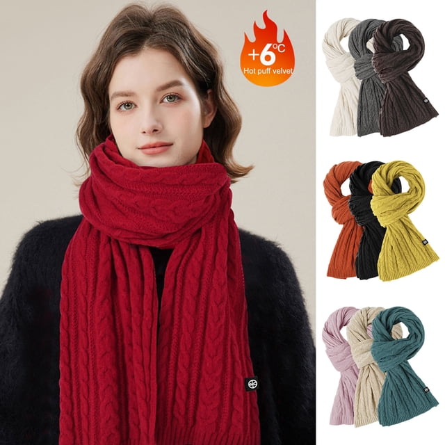 Bufanda de invierno Skymirror para mujer, cálida, de punto, gruesa, suave, elástica, con textura retorcida, ancha, larga, de color sólido, elástica, resistente al viento, para el cuello, para parejas