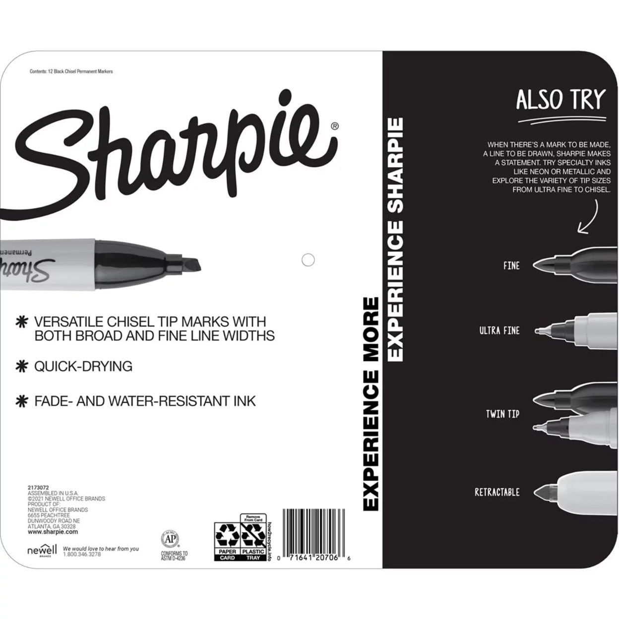 Sharpie Chisel Tip Permanent Markers, Black (12 Count)