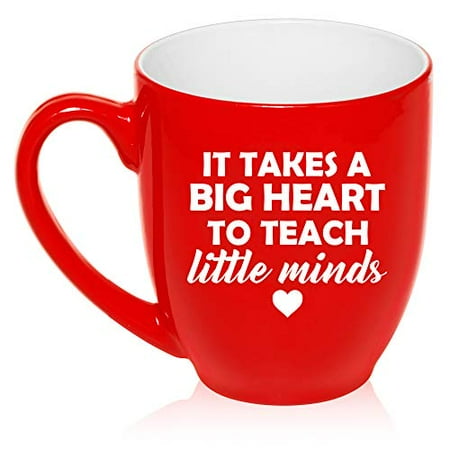 

16 oz Large Bistro Mug Ceramic Coffee Tea Glass Cup Teacher It Takes A Big Heart To Teach Little Minds (Red)