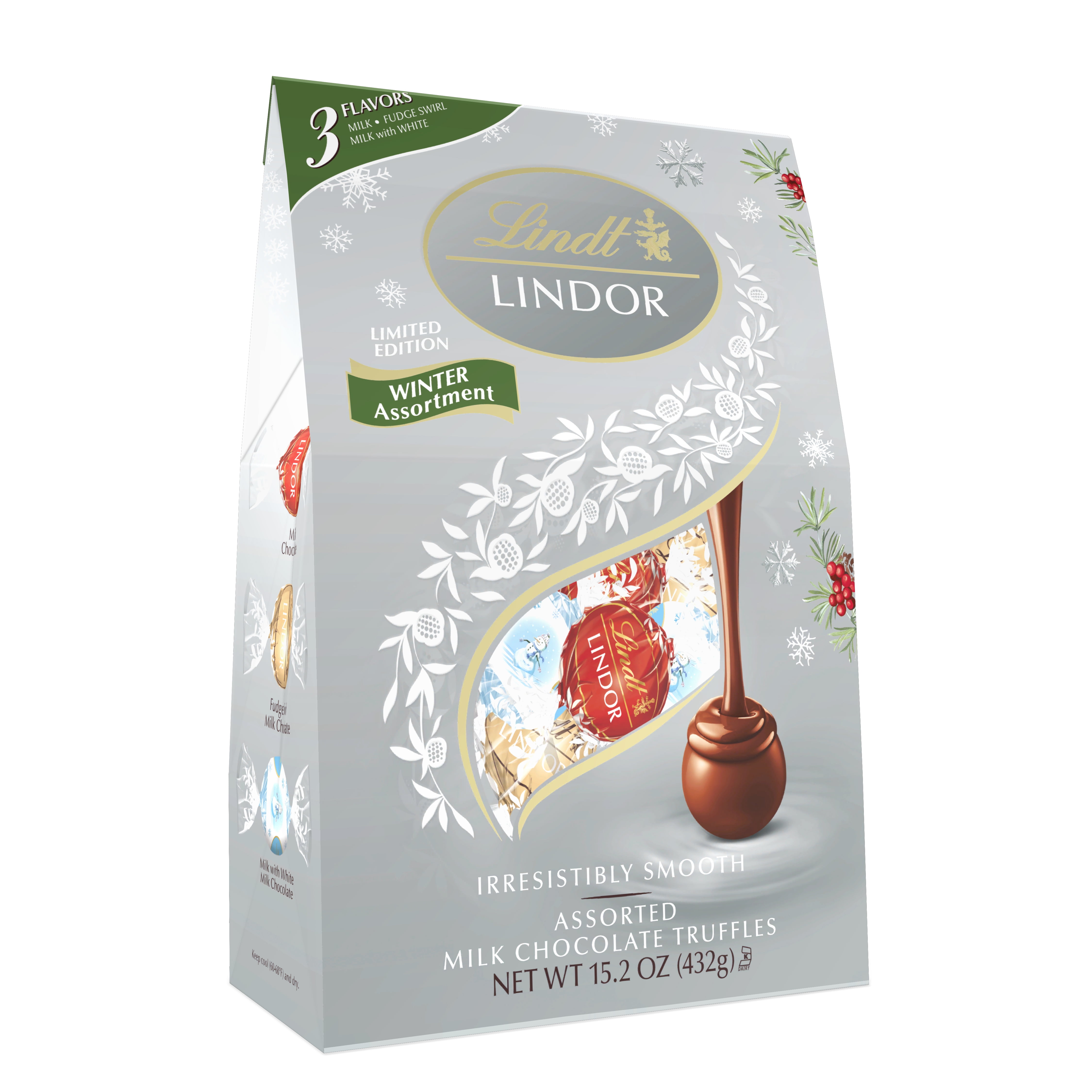 Lindt Lindor Winter Assortment Chocolate Candy Truffles Bag, 15.2 oz