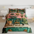 thumbnail image 2 of Homewish Cute Wildlife Leopard Queen Comforter Set, Jungle Bathing Cheetah Animal Bedding Sets, Pink Green Cartoon Reversible Bedding Comforter Set, Microfiber Bedroom Decor, 3-Piece, 2 of 8