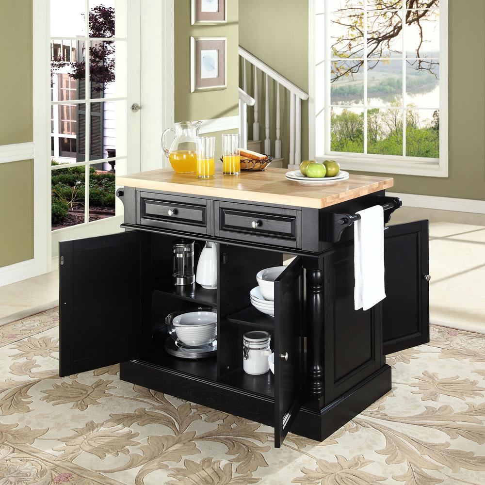 OXFORD BUTCHER BLOCK TOP KITCHEN ISLAND IN BLACK FINISH