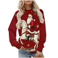 thumbnail image 2 of Fankiway Chandails à Manches Longues pour Femmes Hommes et Femmes Jour de Noël Vintage Imprimé Col Rond Décontracté Sportif Chandail en Molleton à Manches Longues Hauts Rouge m, 2 of 9