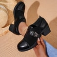 thumbnail image 2 of Womens Chunky Heel Mary Jane Shoes - 3 Inch Block Heel Comfort Pumps, Round Toe Buckle Strap, Black Faux Suede & Patent Vegan Faux Leather,Size 6, 2 of 9