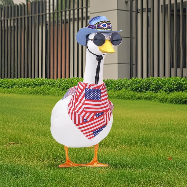 4th of July Porch Goose Outfits, Lawn Goose Statue Patriotic Costume Clothing, Independence Day Porch Garden Geese Clothes with Hats for Outdoor Patio Yard Decoration