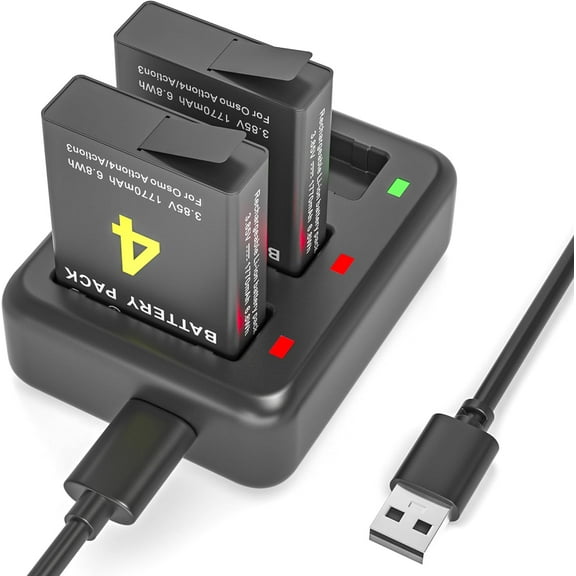Replacement for DJI Osmo Action 4&3 Battery (2-Pack 1770mAh) with Dual Fast Charging Hub Compatible with DJI Osmo Action 3 and Osmo Action 4 Cameras