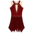 thumbnail image 5 of Alvivi Women Rhinestone Mesh Splice Tank Dress Gymnastics Leotard Lyrical Dance Figure Skating Dress Burgundy S, 5 of 7