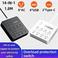 thumbnail image 2 of 14-in-1 Power Strip with 8 Outlets & 6 USB Ports (4 USB-A + 2 Type-C), 5.9ft Extension Cord, 2500W Surge Protector, Overload Protection, Wall Mountable for Home Office Desk Bedroom, 2 of 5