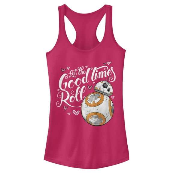 Junior's Star Wars The Force Awakens Valentine BB-8 Good Times Roll Racerback Tank Top Dark Pink Small
