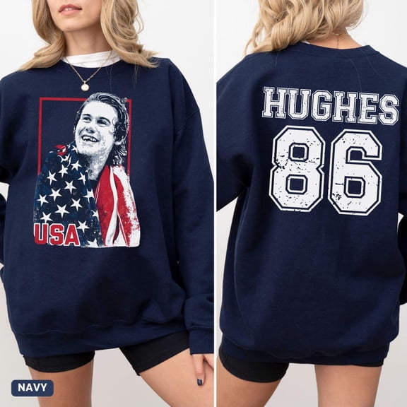 Jack Hughes Usa Gold Hockey Sweatshirt, 2 Sides Patriotic Hockey Fan Sweater, Hockey Inspired Graphic Hoodie, American Hockey Pride Gift